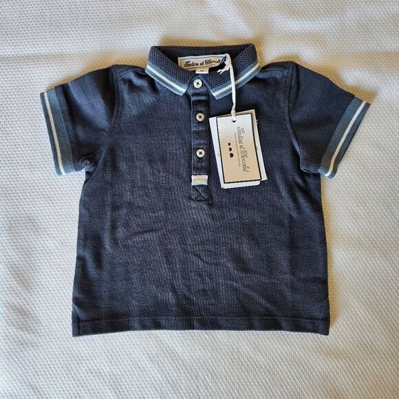 Tartine et Chocolat Baby Tresors de L Ocean Navy Polo Size 1 Month - Picture 1 of 5